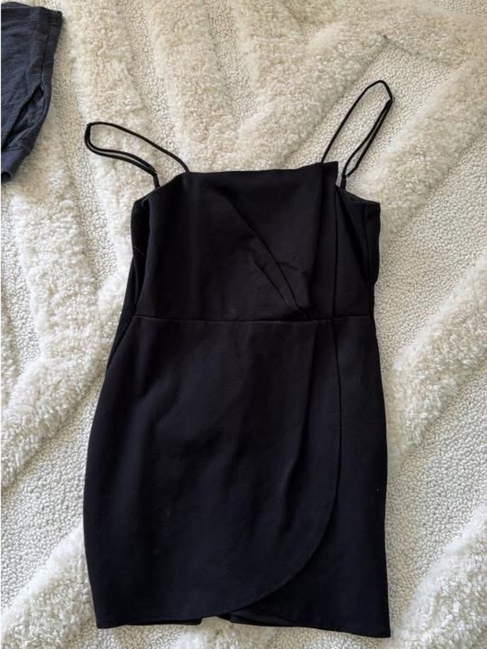 Lulu's Little Black Spaghetti-Strap Wrap Mini Dress